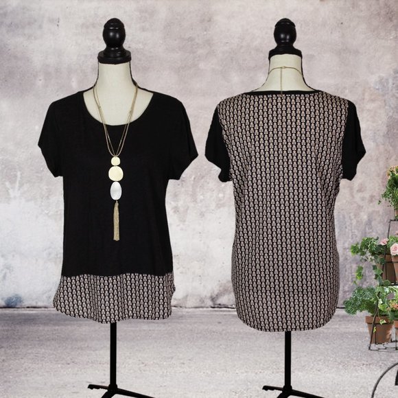 Maison Jules Tops - Maison Jules Black & Peach Hi-Lo Top Size Large